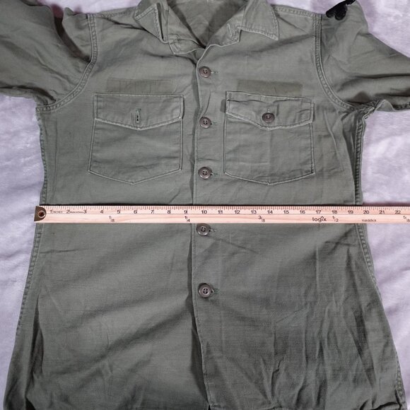 Vintage Vietnam Sateen Cotton Shirt Mens 15 1/2 X 33 (Fits Slim M) OG 107 Green - Picture 8 of 10
